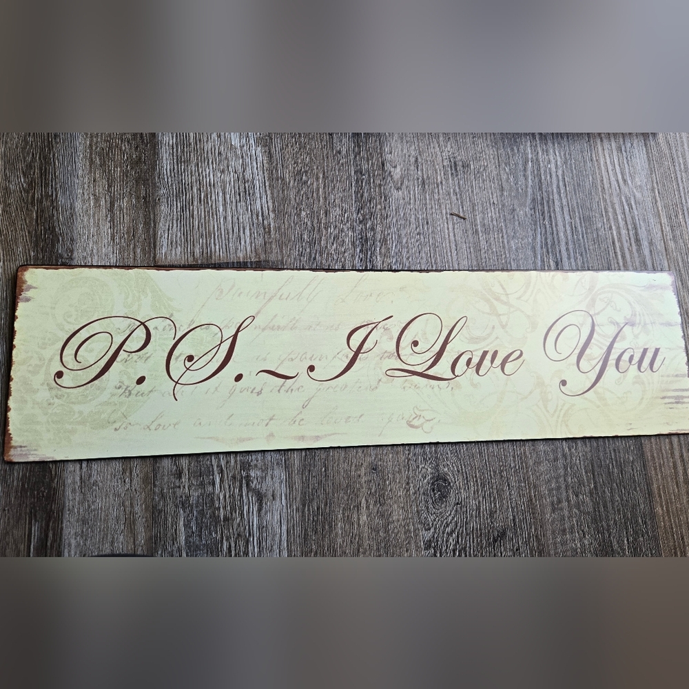 Elegant Cream and Brown Wall Decor Sign P.S. I Love You